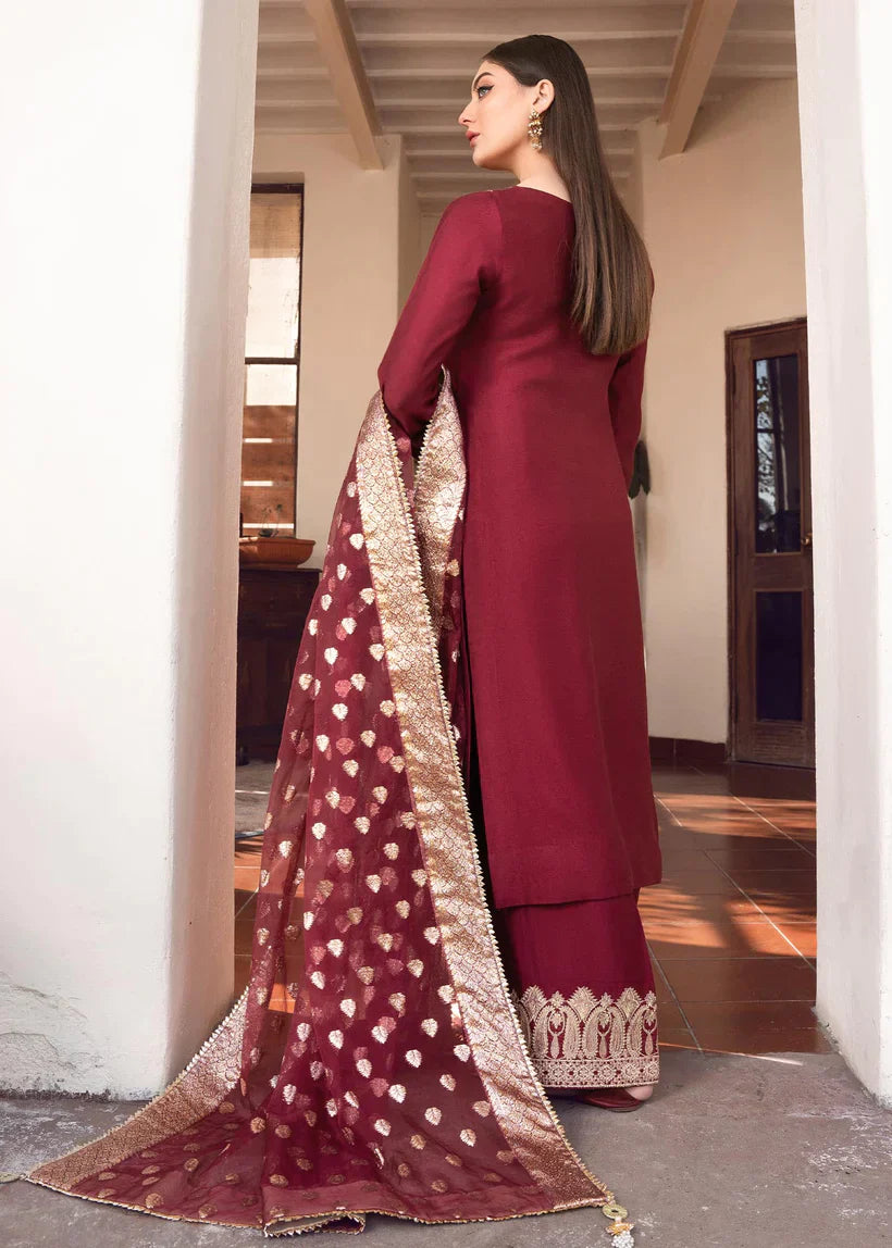 3 Piece Silk Embroidered With Jaquard Duppatta. VL581