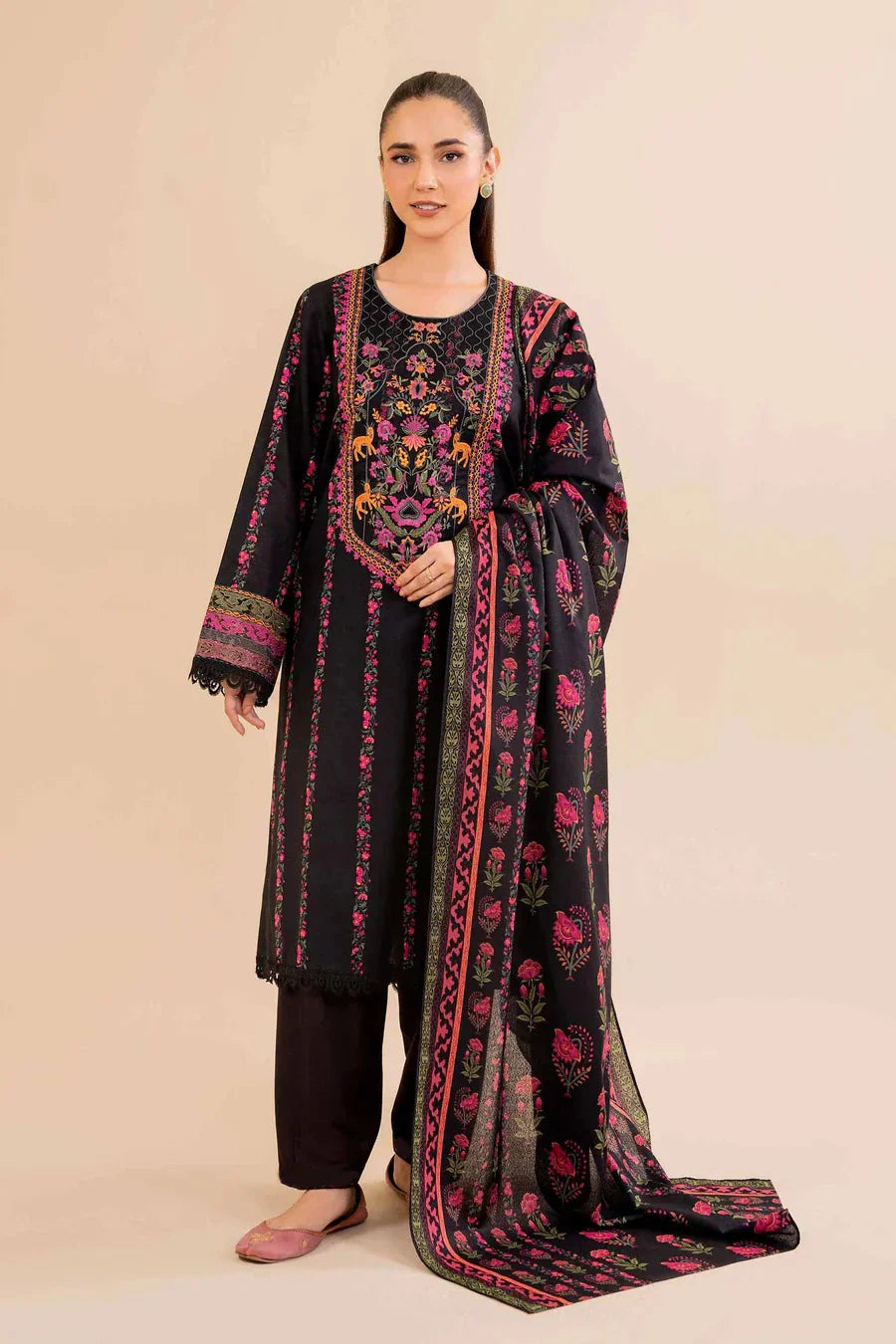 Khaddar 3 Piece Embroidered Dress - VL1145