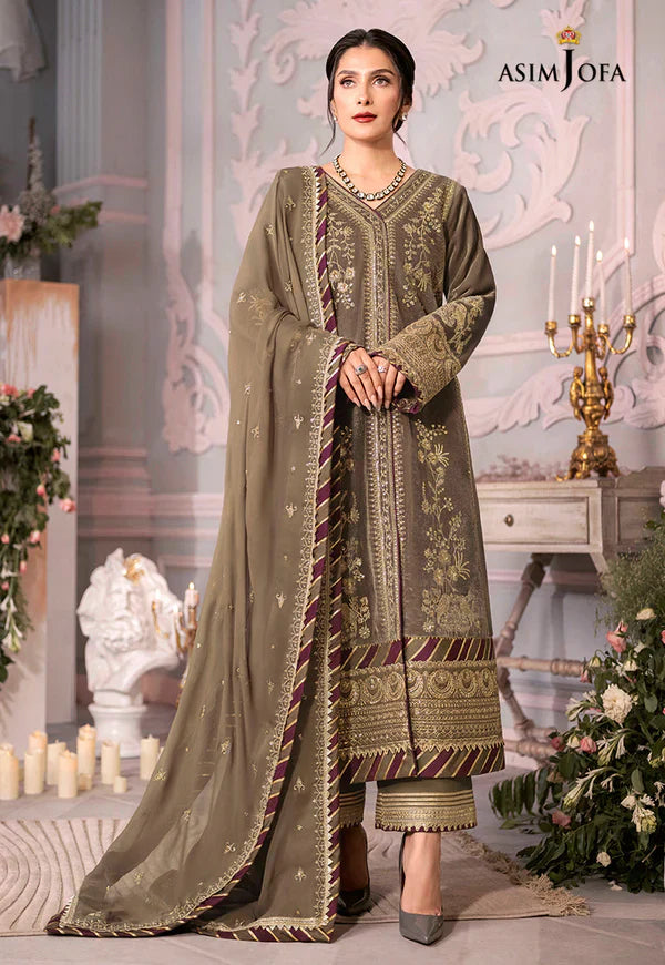 Asim Jofa - Velvet Dress with Pure Chiffon Embroidered Dupatta - VL993