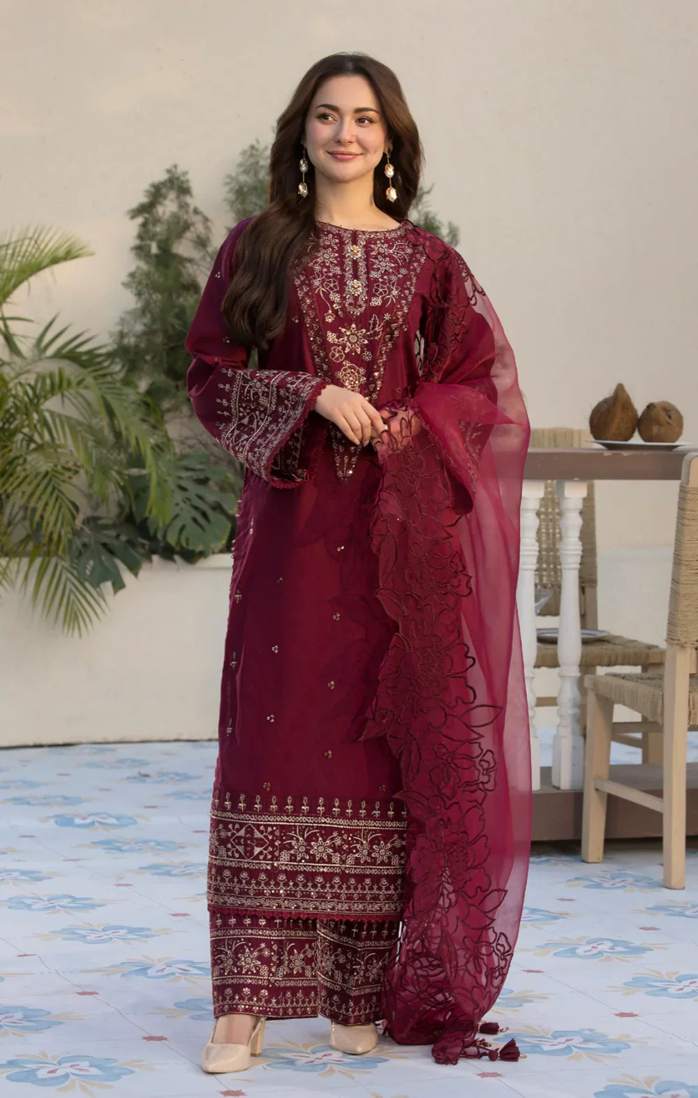 3PCs Embroidered Lawn Dress With Organza Embroidered Dupatta VL1015