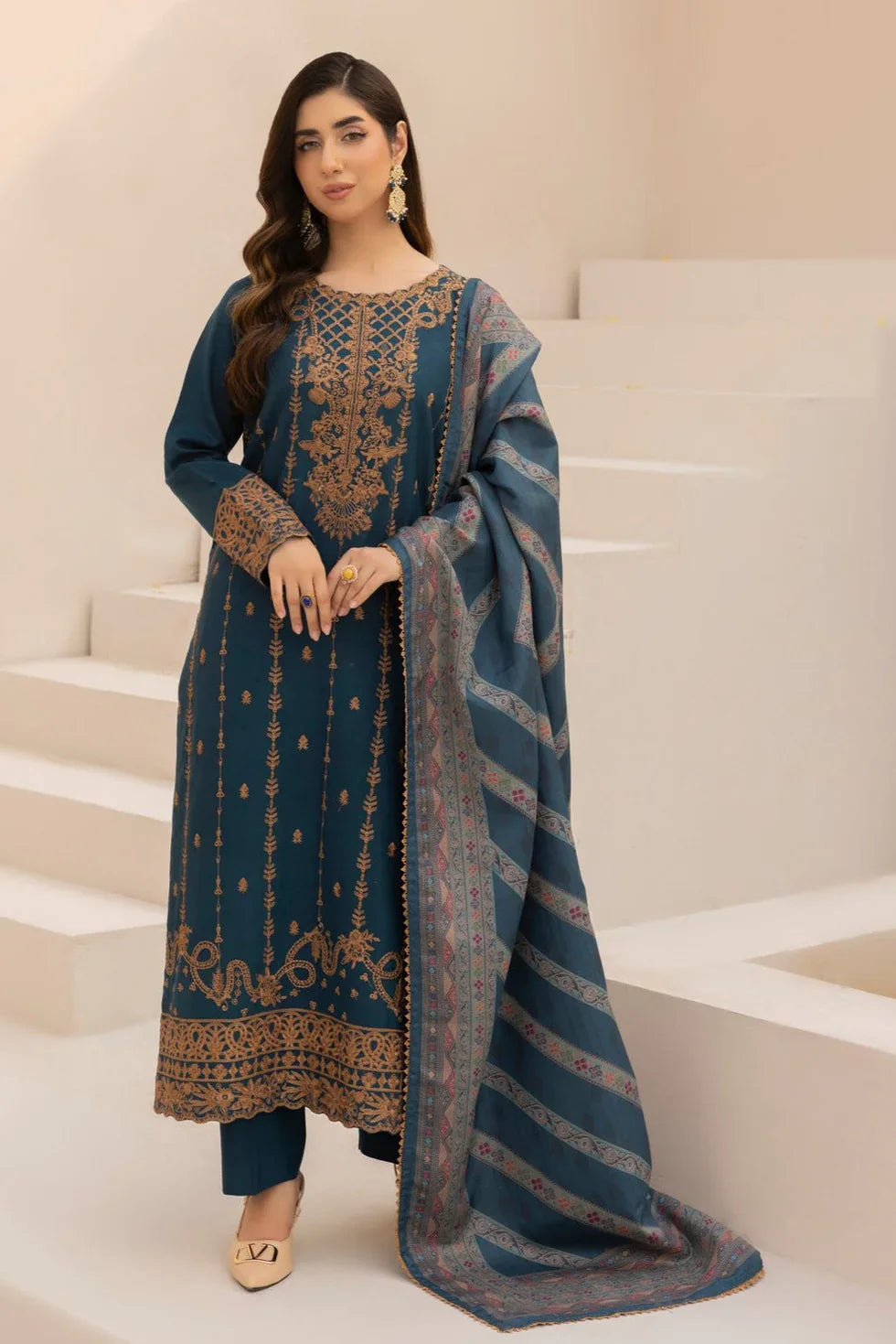 Mohagni - Winter 3PC Dhanak Embroidered Suit - VL1134
