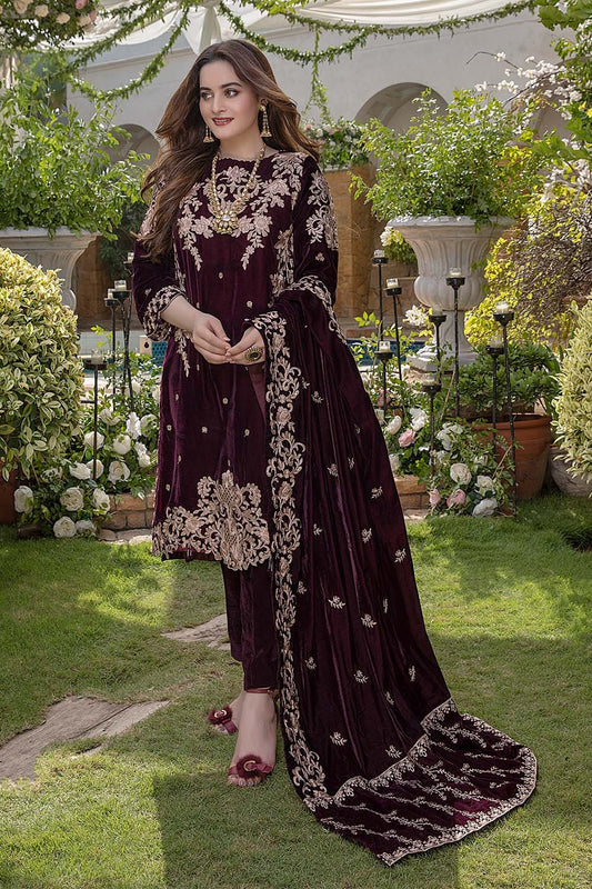 VL954 Embroidered Velvet Three piece with Velvet Shawl Winter Collection's