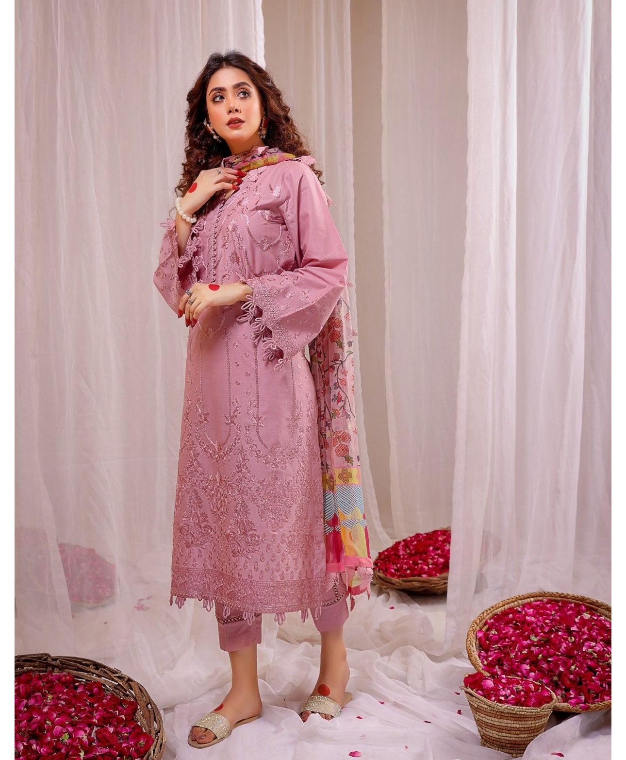 3PC Lawn Heavy Embroidered Shirt & Silk Digital Printed Dupatta. VL724