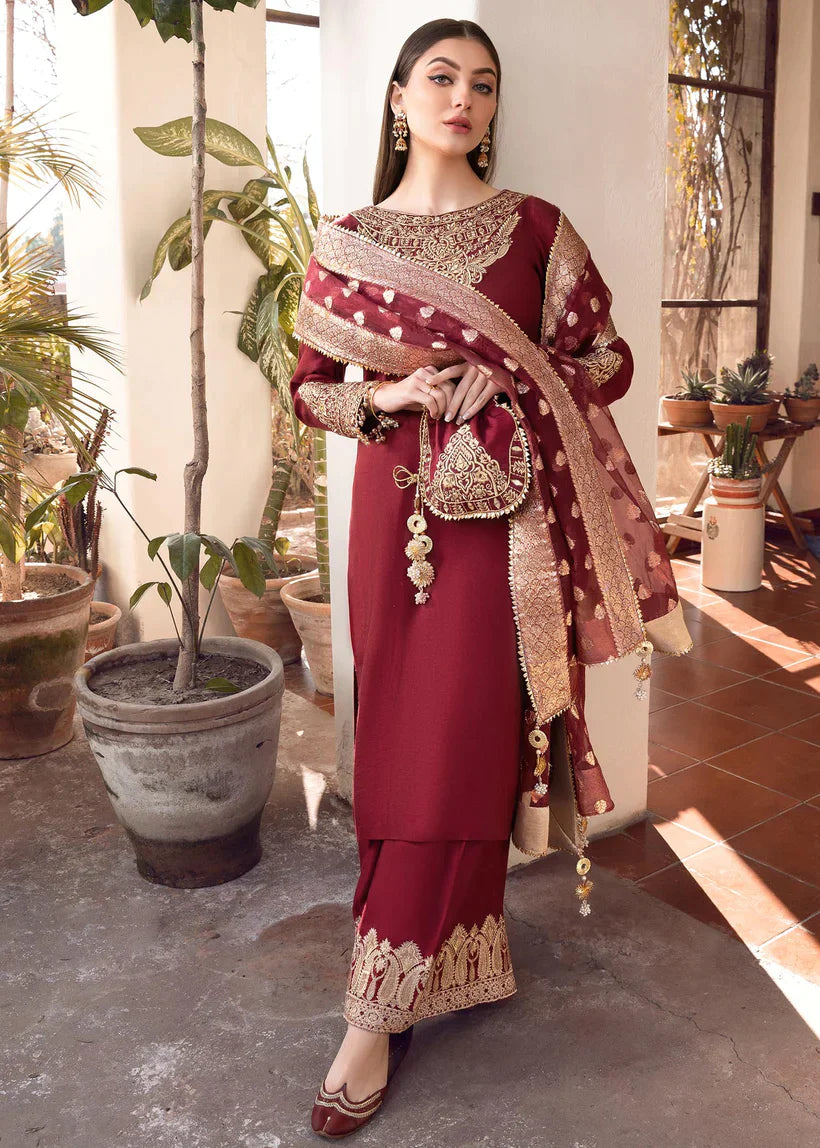 3 Piece Silk Embroidered With Jaquard Duppatta. VL581