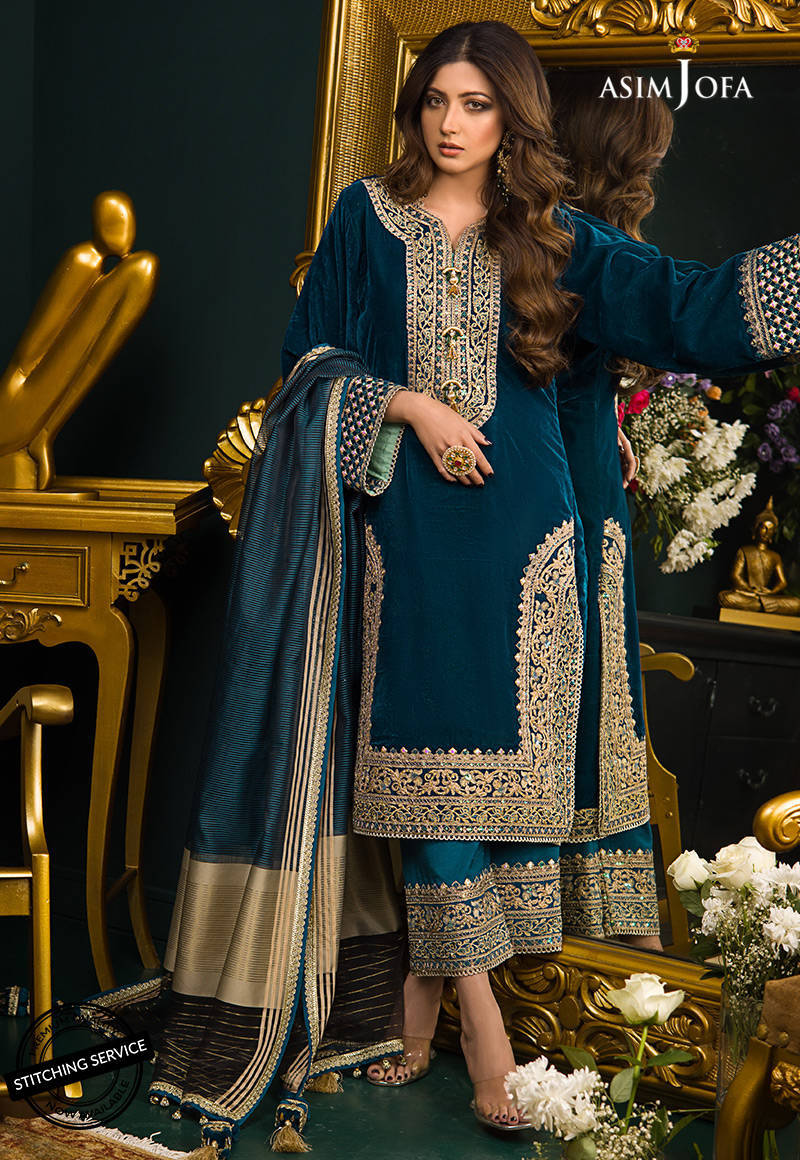 VL300 3PC Velvet Heavy Embroidered Shirt With Organza  Dupatta