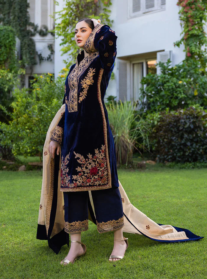 3-Piece Unstitched Heavy Embroidered Velvet Suit - VL980