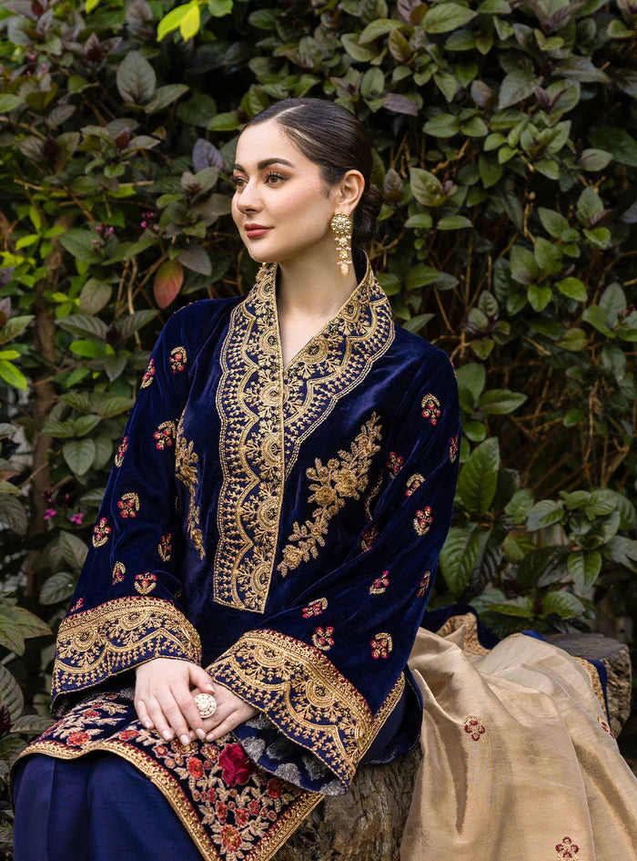 3-Piece Unstitched Heavy Embroidered Velvet Suit - VL980