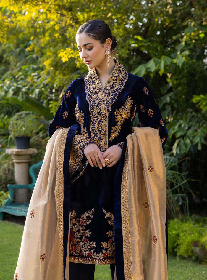 3-Piece Unstitched Heavy Embroidered Velvet Suit - VL980