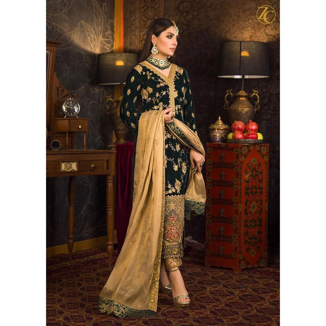 Velvet Heavy Embroidered Shirt With Organza Heavy Embroidered Dupatta - VL983