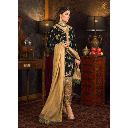 Velvet Heavy Embroidered Shirt With Organza Heavy Embroidered Dupatta - VL983