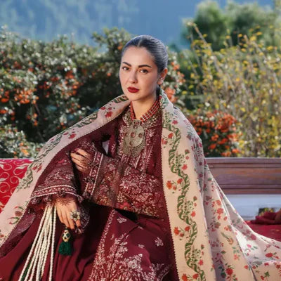 Hussain Rehar - 3PC Dhanak Chickenkari Embroidered Suit - VL1123