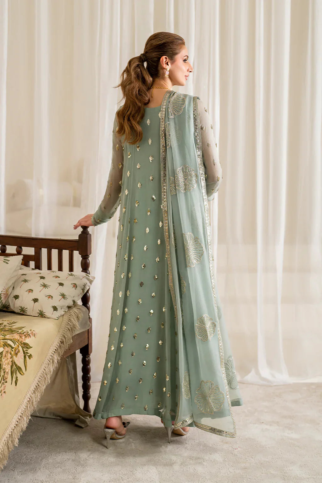 Iznik - Chiffon 3 Piece Sequin Embroidered Dress - VL1185
