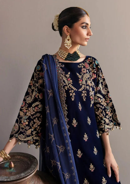 3-Piece Unstitched Heavy Embroidered Velvet Suit - VL981