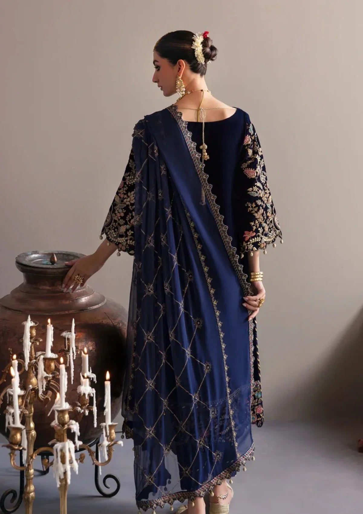 3-Piece Unstitched Heavy Embroidered Velvet Suit - VL981
