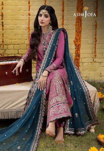 VL721 Asim Jofa, unstitched 3 piece embroidered Dhanak Winter suit with Chiffon Dupatta