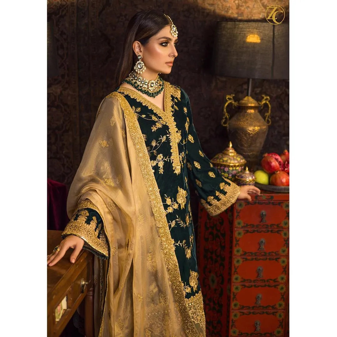 Velvet Heavy Embroidered Shirt With Organza Heavy Embroidered Dupatta - VL983