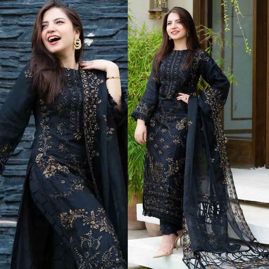 NISA - 3PC Lawn Embroidered Shirt With Chiffon Embroidered Dupatta VL401