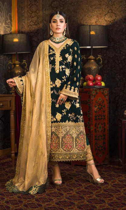 Velvet Heavy Embroidered Shirt With Organza Heavy Embroidered Dupatta - VL983