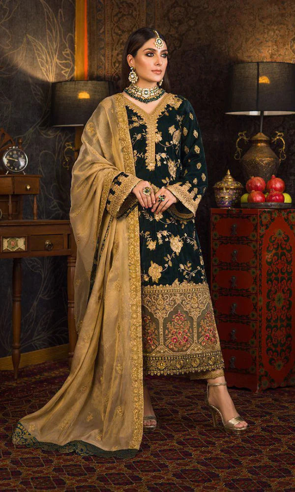 Velvet Heavy Embroidered Shirt With Organza Heavy Embroidered Dupatta - VL983