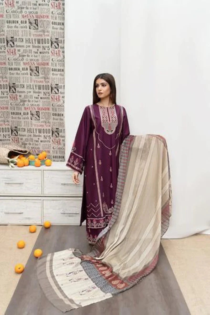 Urge Embroidered Dhanak Three Piece - VL1189
