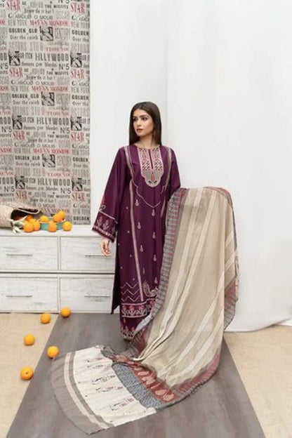 Urge Embroidered Dhanak Three Piece - VL1189