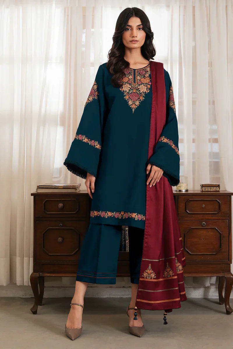 3PC Dhanak suit with Embroidered Shawl - VL1112