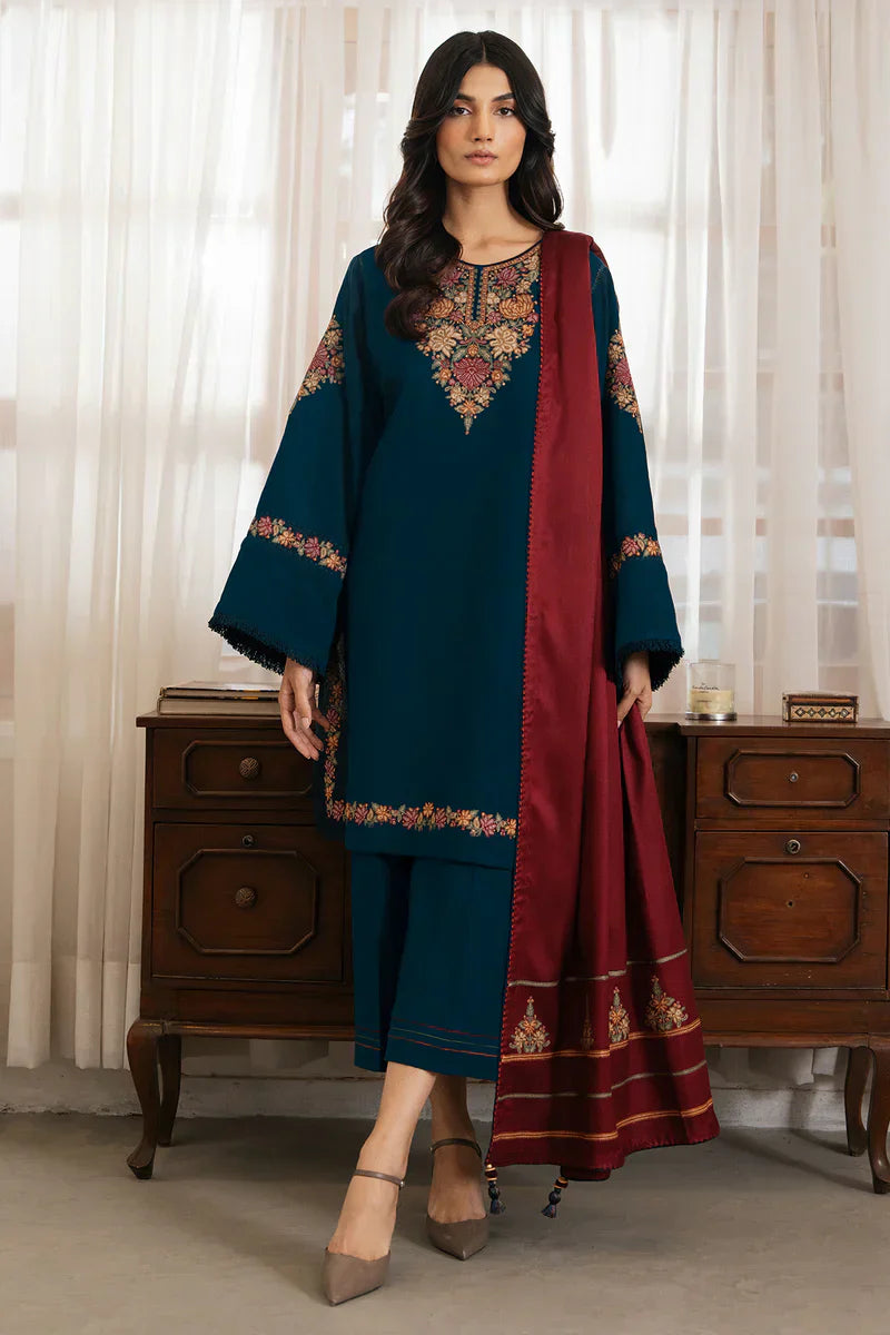 3PC Dhanak suit with Embroidered Shawl - VL1112