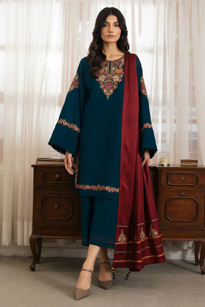 3PC Dhanak suit with Embroidered Shawl - VL1112