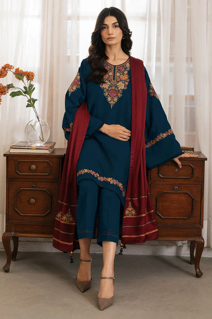 3PC Dhanak suit with Embroidered Shawl - VL1112