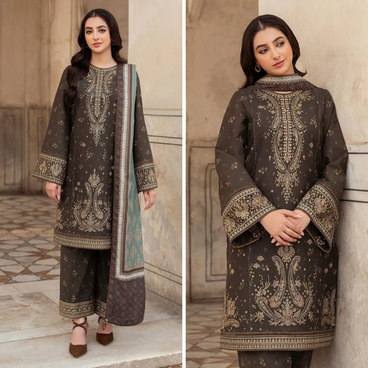 Boraque 3 Piece Embroidered Dhanak Suit - VL1003