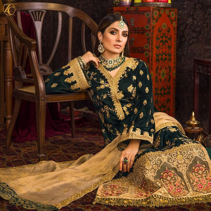 Velvet Heavy Embroidered Shirt With Organza Heavy Embroidered Dupatta - VL983