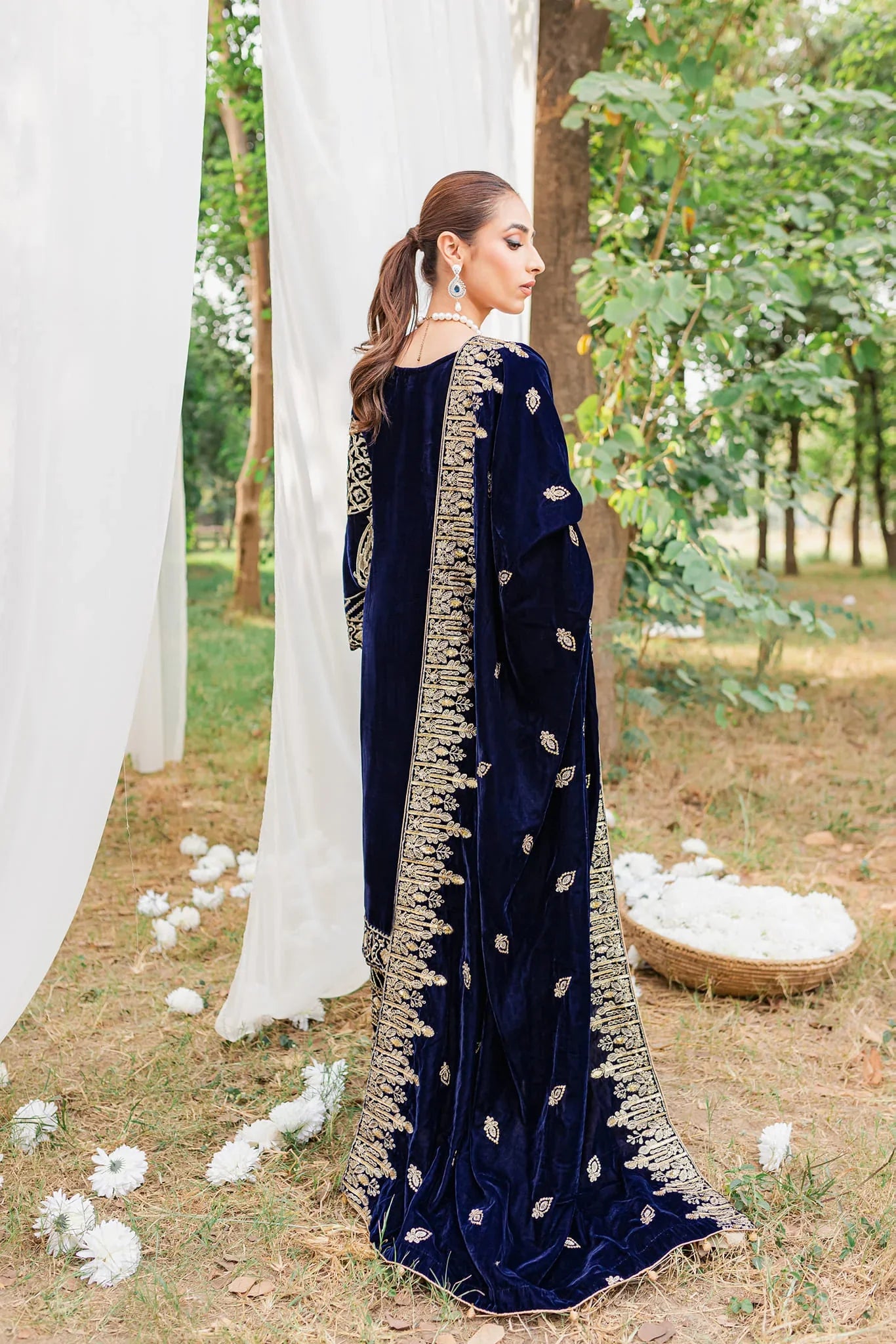 3PCs Velvet Embroidered Dress With Velvet Embroidered Shawl - VL967