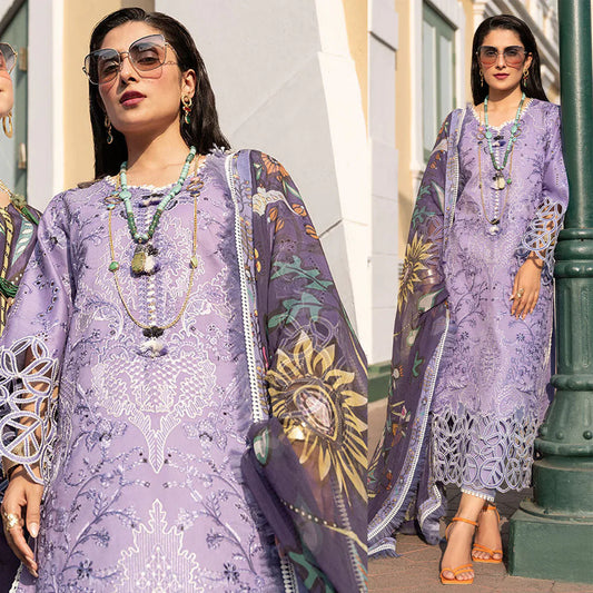 3.Piece Unstitched Heavy Embroidered Lawn Suit With Digital Printed Silk Dupatta. VL489