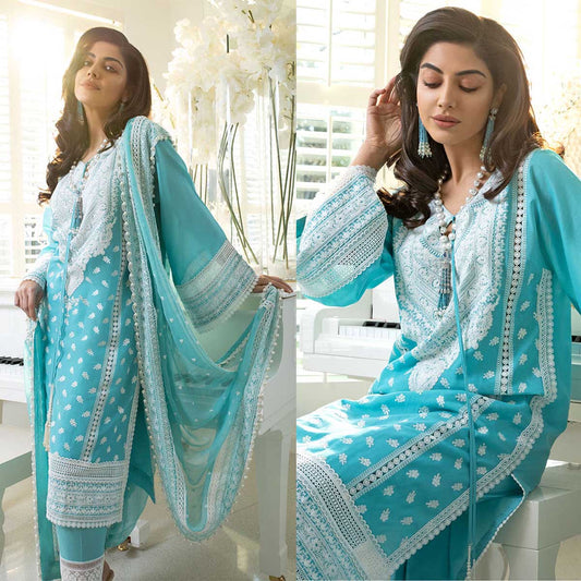 3.Piece Unstitched Heavy Embroidered Lawn Suit. VL91