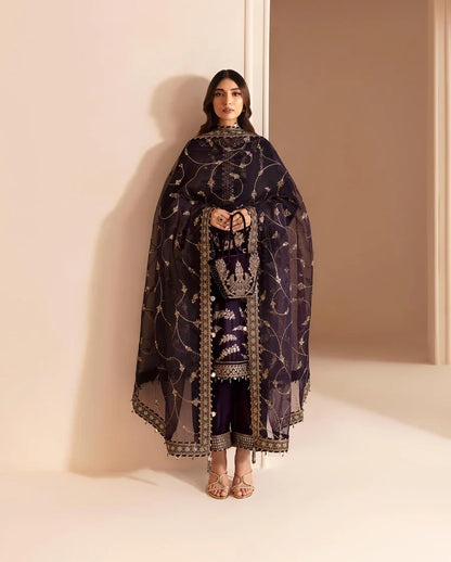 3PCs Embroidered Velvet Dress With Shamooz Silk Trouser - VL968