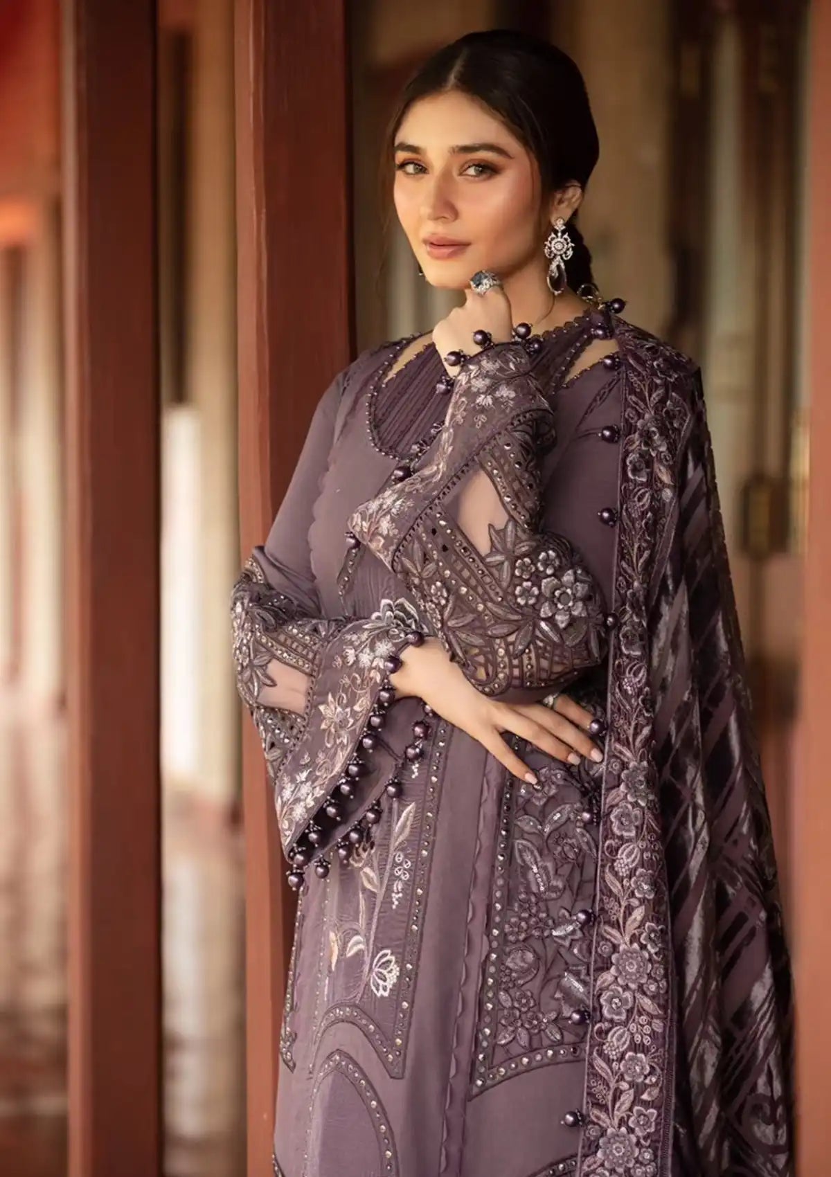 Maria B. - 3PC Dhanak Chickenkari Embroidered Suit - VL1122