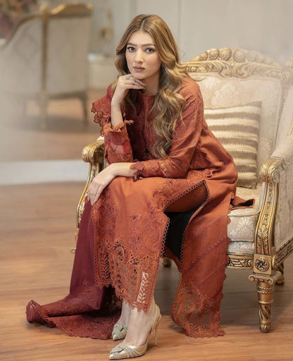 Maria .B 3PC Lawn full embroidered front piece for shirt sleeves embroidered With Bamber chiffon embroidered dupatta VL889