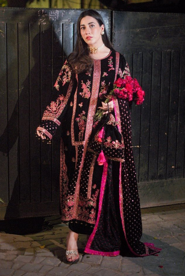 Maria B - Velvet Dress with Embroidered Dupatta - VL992