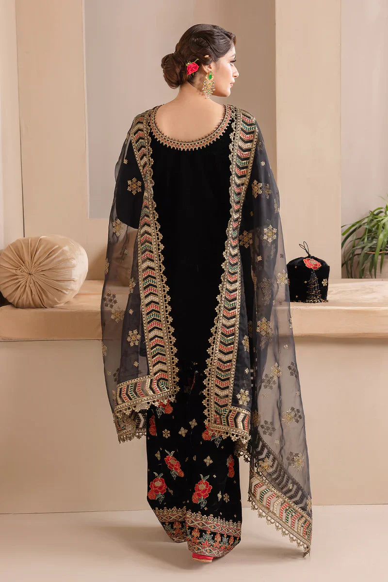 Embroidered Velvet Dress With Organza embroidered Dopata - VL978