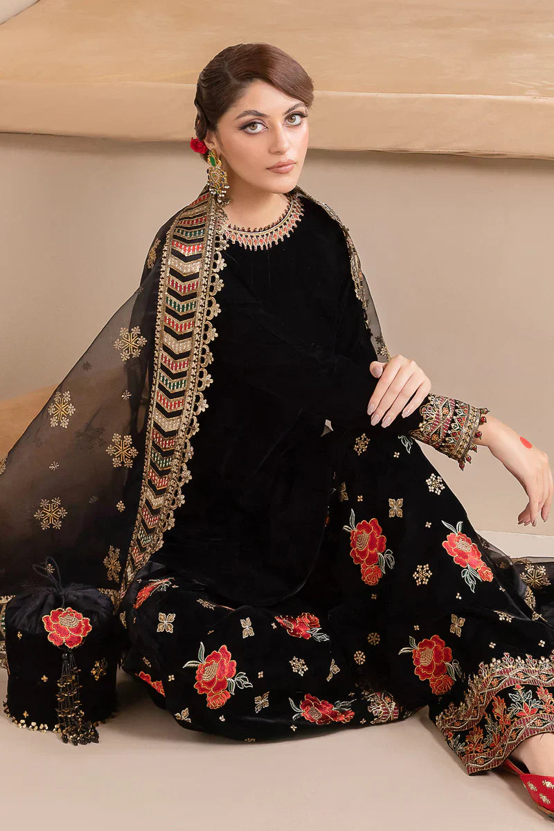 Embroidered Velvet Dress With Organza embroidered Dopata - VL978
