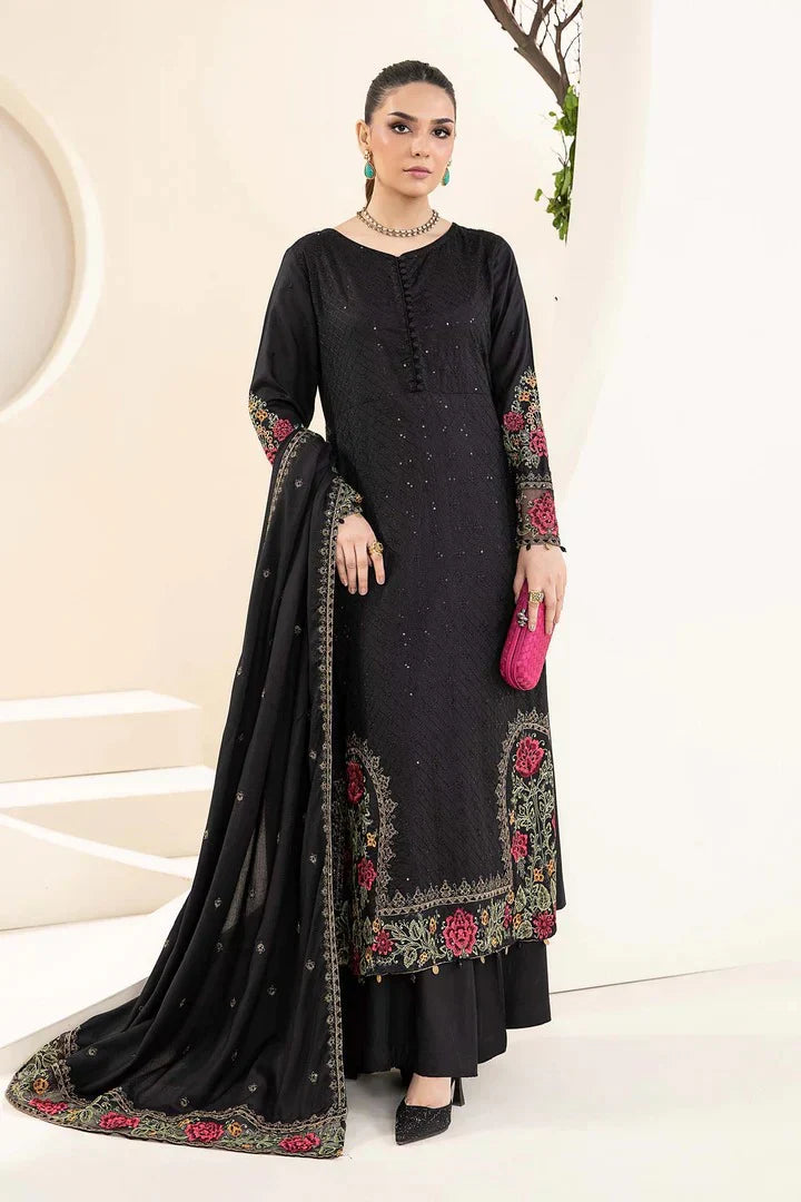 Khaddar 3 Piece Sequin Embroidered Dress - VL1143