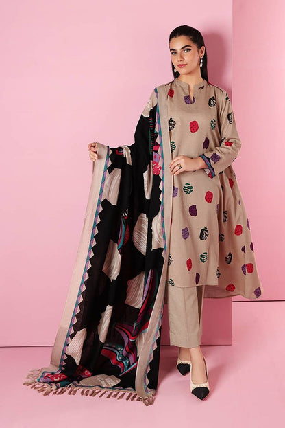 VL563 Nishat Skin Dhanak Embroidered three piece With Woolen Shawl