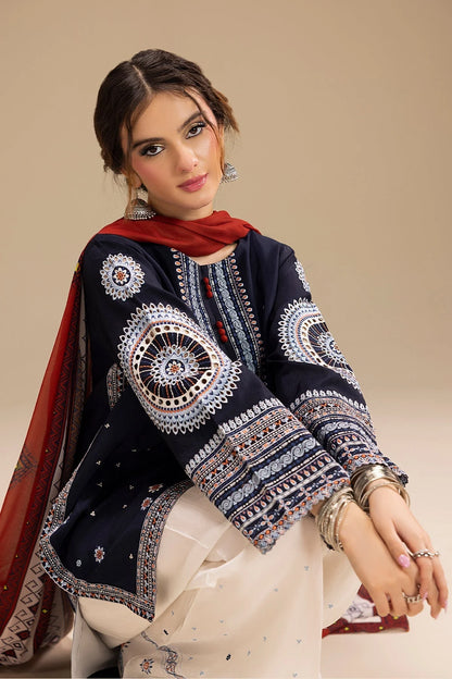 JAZMIN - UNSTITCHED 3PC DHANAK EMBROIDERED SUIT V241