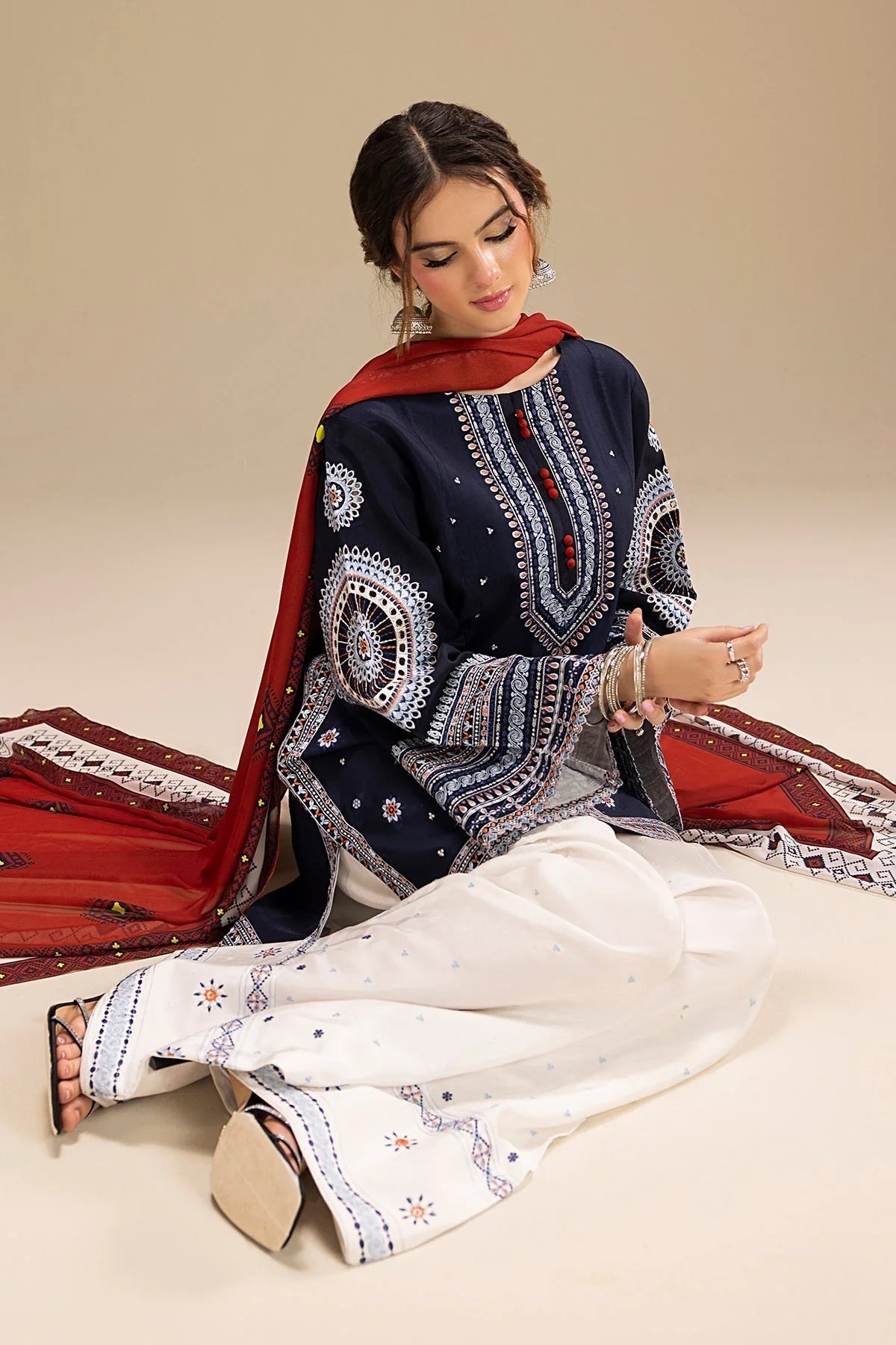 JAZMIN - UNSTITCHED 3PC DHANAK EMBROIDERED SUIT V241