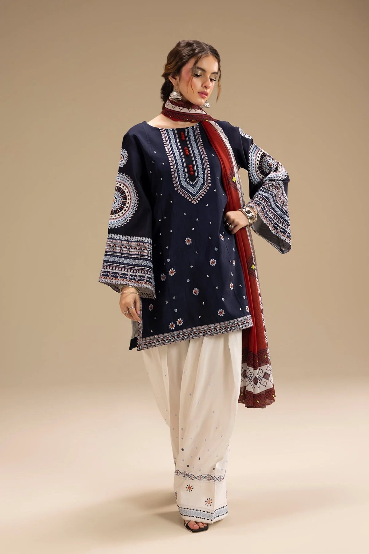 JAZMIN - UNSTITCHED 3PC DHANAK EMBROIDERED SUIT V241
