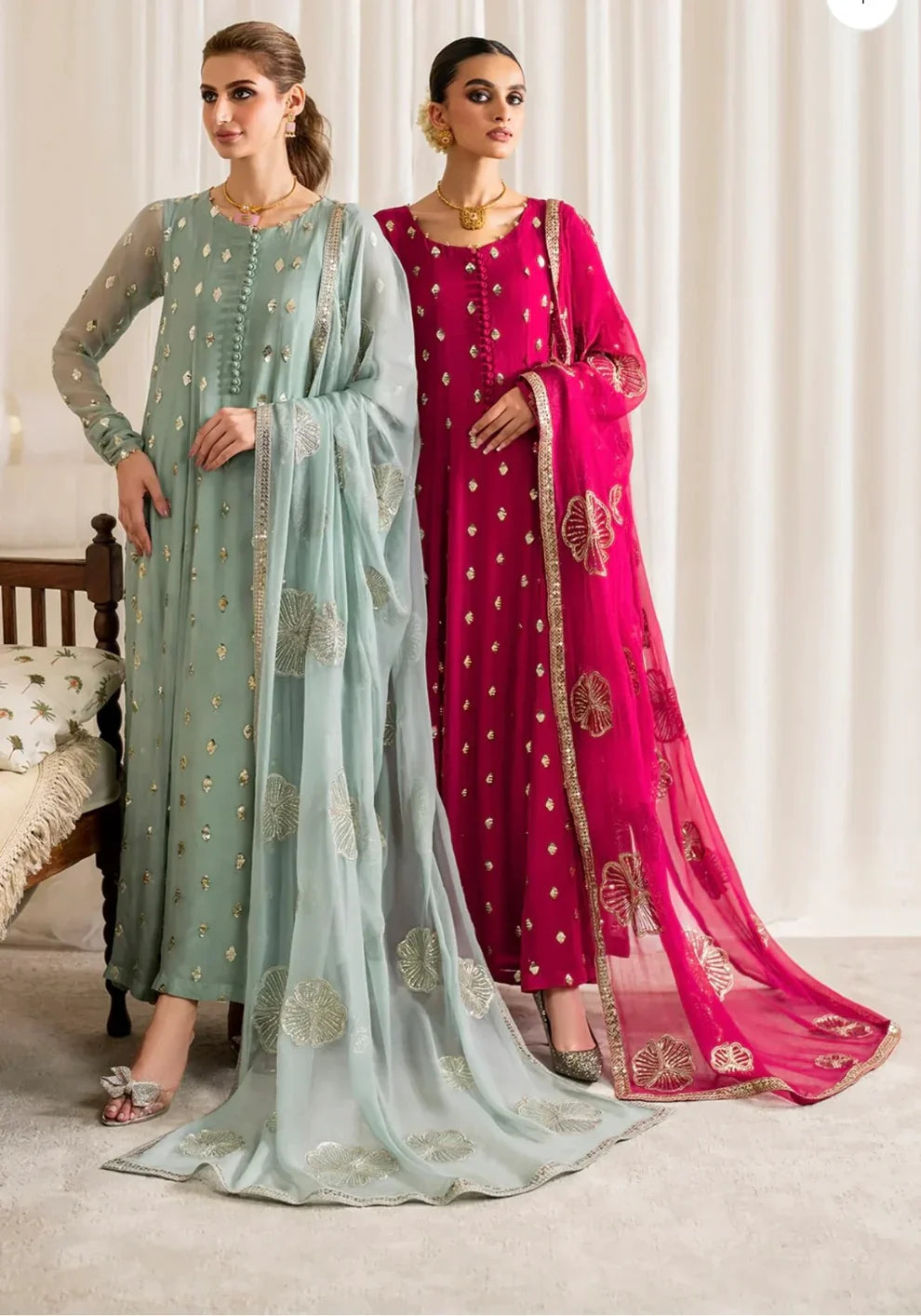 Iznik - Chiffon 3 Piece Sequin Embroidered Dress - VL1185