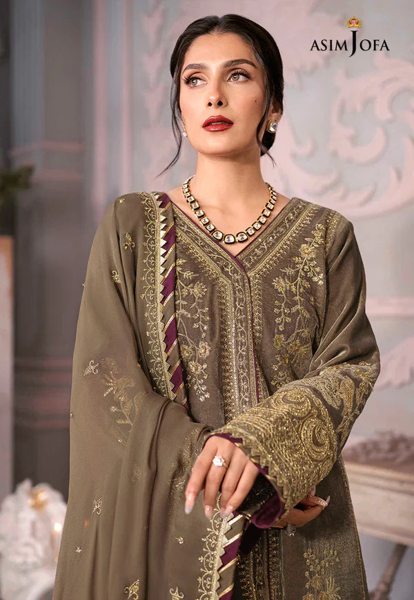 Asim Jofa - Velvet Dress with Pure Chiffon Embroidered Dupatta - VL993