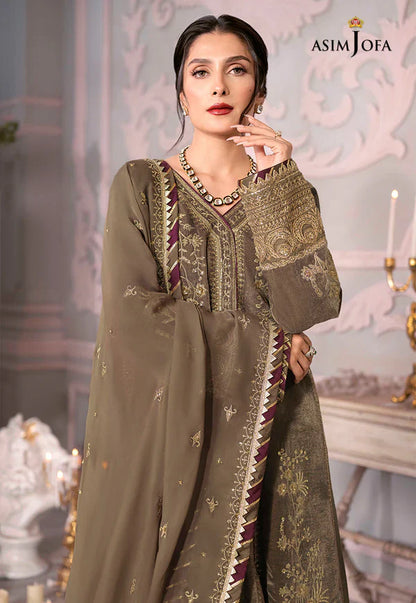 Asim Jofa - Velvet Dress with Pure Chiffon Embroidered Dupatta - VL993