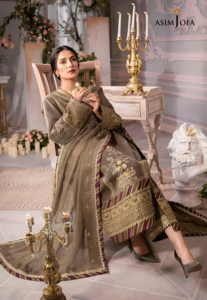 Asim Jofa - Velvet Dress with Pure Chiffon Embroidered Dupatta - VL993