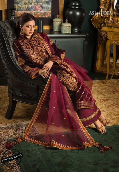 Asim jofa Embroidered Velvet 3piece suit - VL977